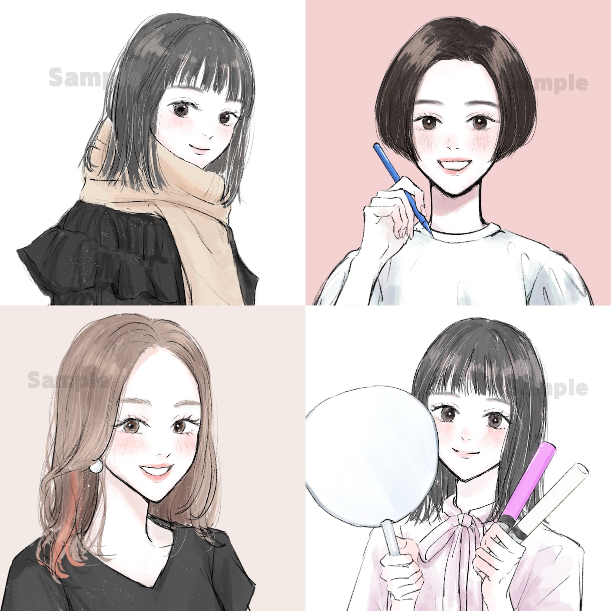 商用利用可シンプル可愛いアイコンイラスト描きます SNS、HP、名刺用にぴったりの大人可愛い似顔絵イラスト イメージ1