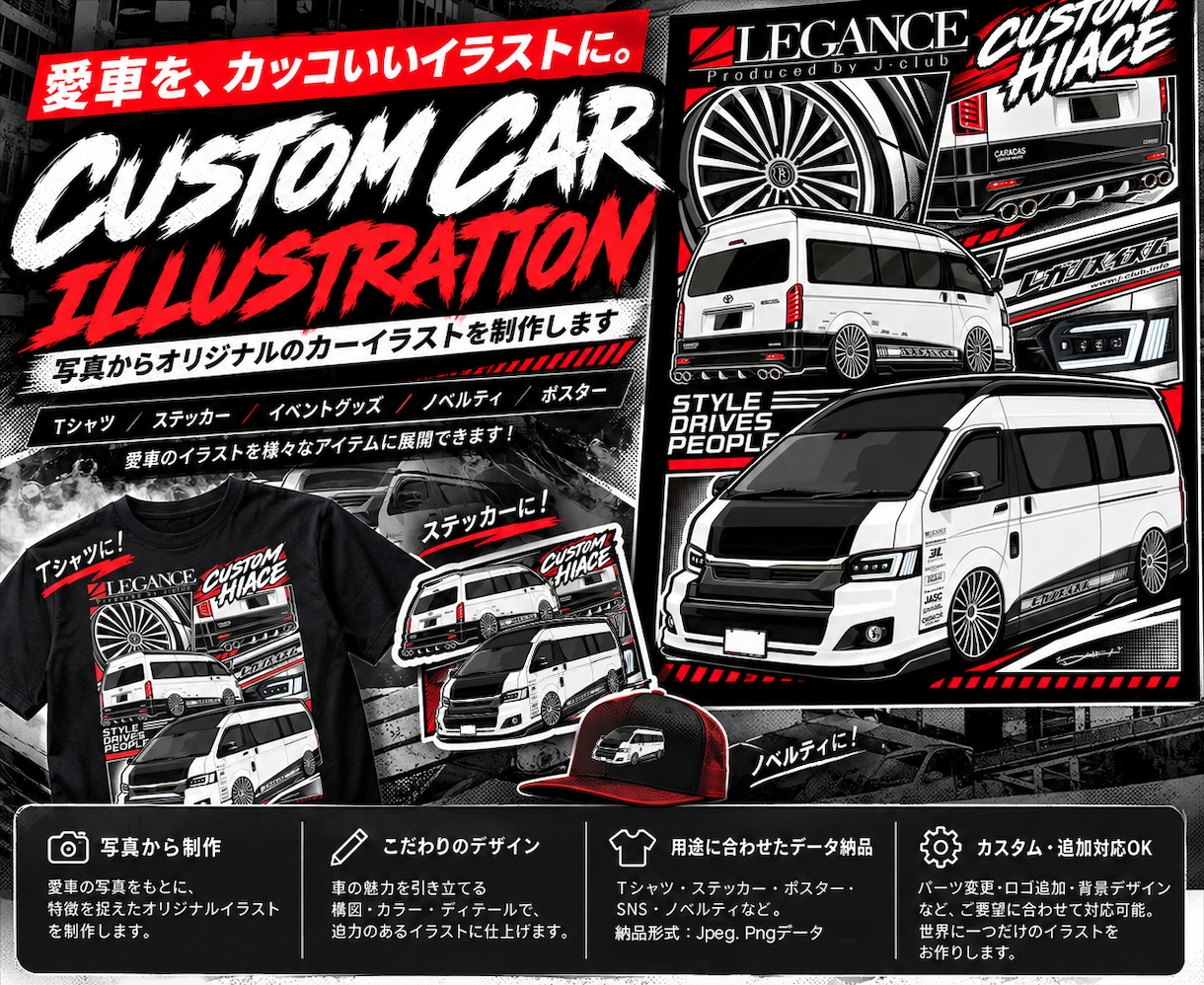 高クオリティの車のイラストを作成いたします Tシャツ・ステッカー・イベント・にも使えるカーイラスト制作！ イメージ1