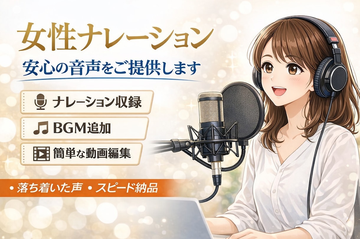 落ち着いた女性｜説明・音声素材を丁寧に収録します 忙しい制作者さま向け、音声/映像編集付きプランも有り！ イメージ1