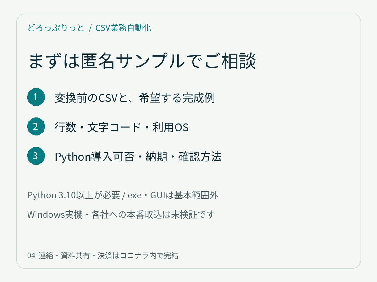 CSV変換とエラーチェックを自動化します 列の並べ替え・固定値追加を繰り返し使えるツールに イメージ4