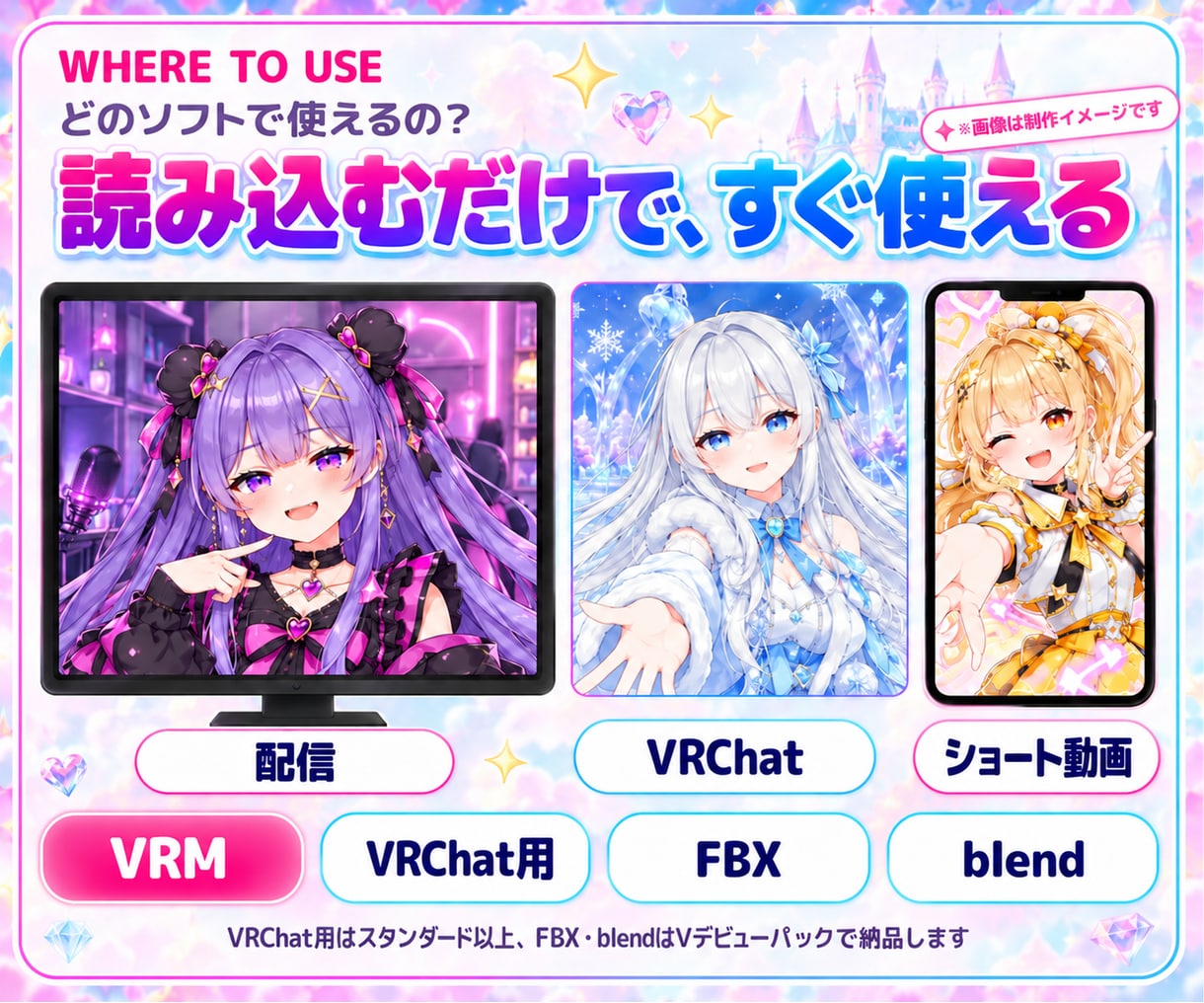 立ち絵からVTuberの3Dモデルを制作します VRM・VRChat対応｜背景・サムネ・BGMも追加OK イメージ5