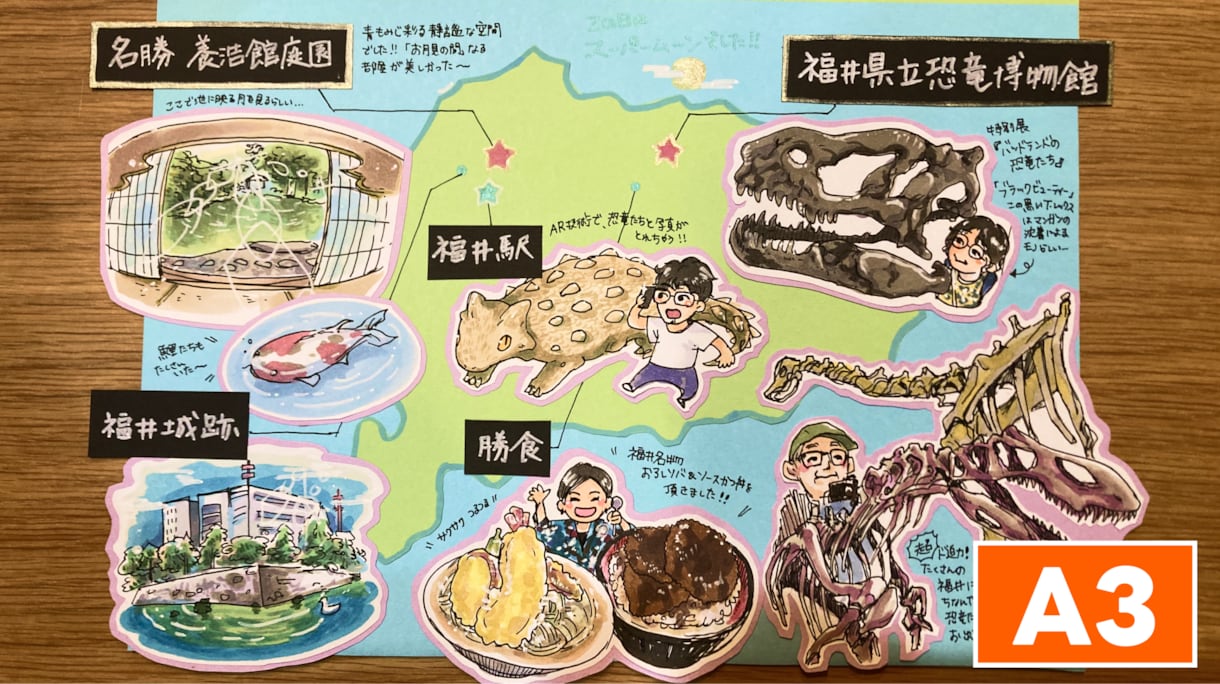 手書きの温かみ！旅の思い出イラストマップ描きます 写真では残せない、その場の空気感や感動をギュッと1枚に。 イメージ1