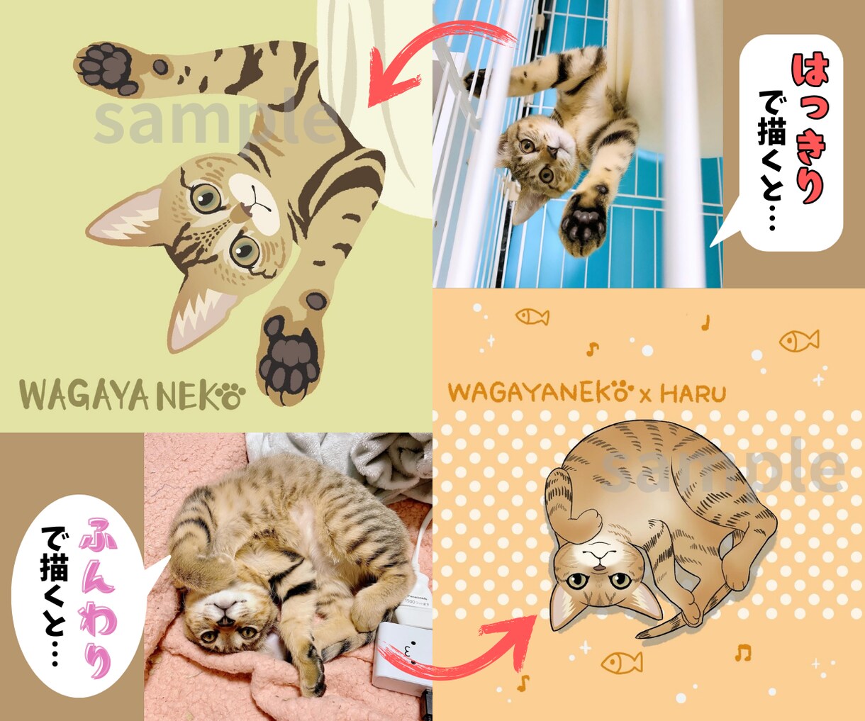 あなたの【我が家猫】可愛いイラストにします 愛猫を「はっきり」or「ふんわり」お好みのテイストで描きます イメージ3