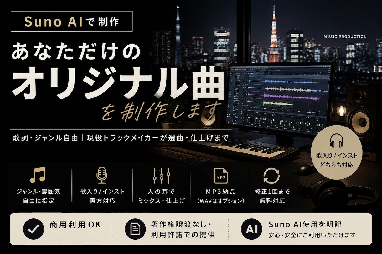 あなた専用のオリジナルソング作ります 歌詞・ジャンル自由｜現役トラックメイカーが選曲・仕上げまで イメージ1