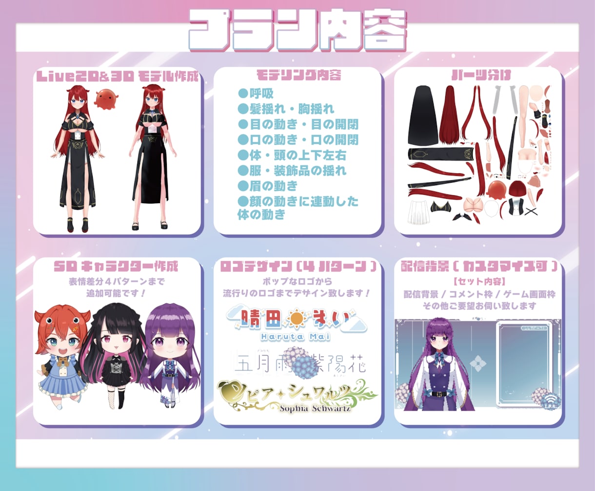 キャラデザからLive2Dや3Dまで全て制作します 欲しいものだけ手に入る！カスタマイズ可能 イメージ2