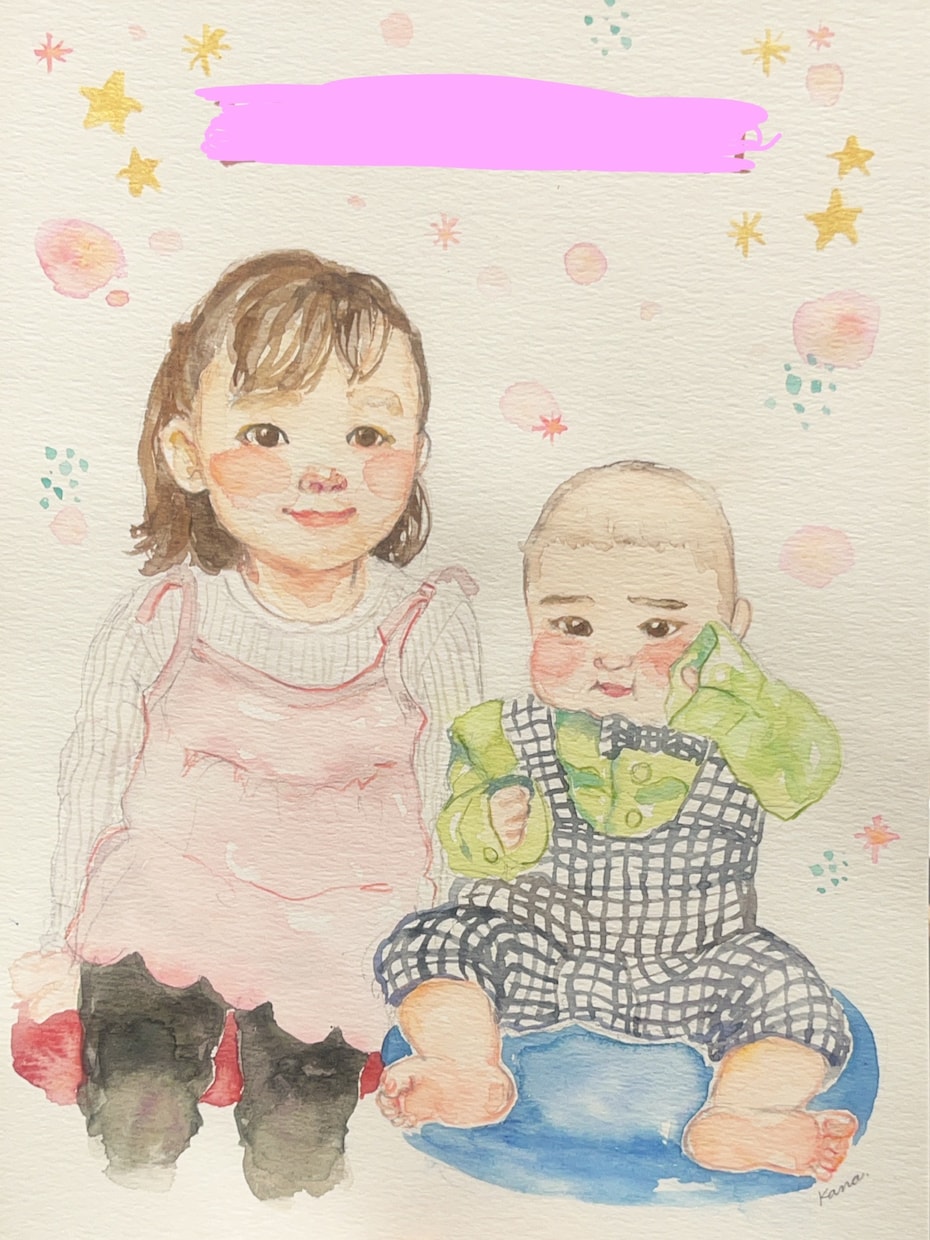 送料込み！手描き水彩原画を2Lサイズで届けます 家族の記念日や大切な方へのプレゼント、ペットとの思い出に！ イメージ1