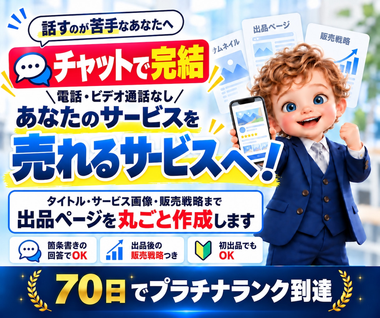 ココナラ出品の文章・画像・販売戦略を一式作ります チャットで答えるだけ｜文章・画像・販売戦略まで一式納品 イメージ1