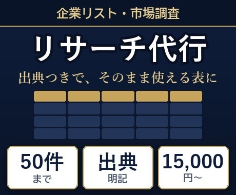 50件までのリサーチ・リスト作成を代行します 出典つきで、そのまま使える表にして納品します イメージ1