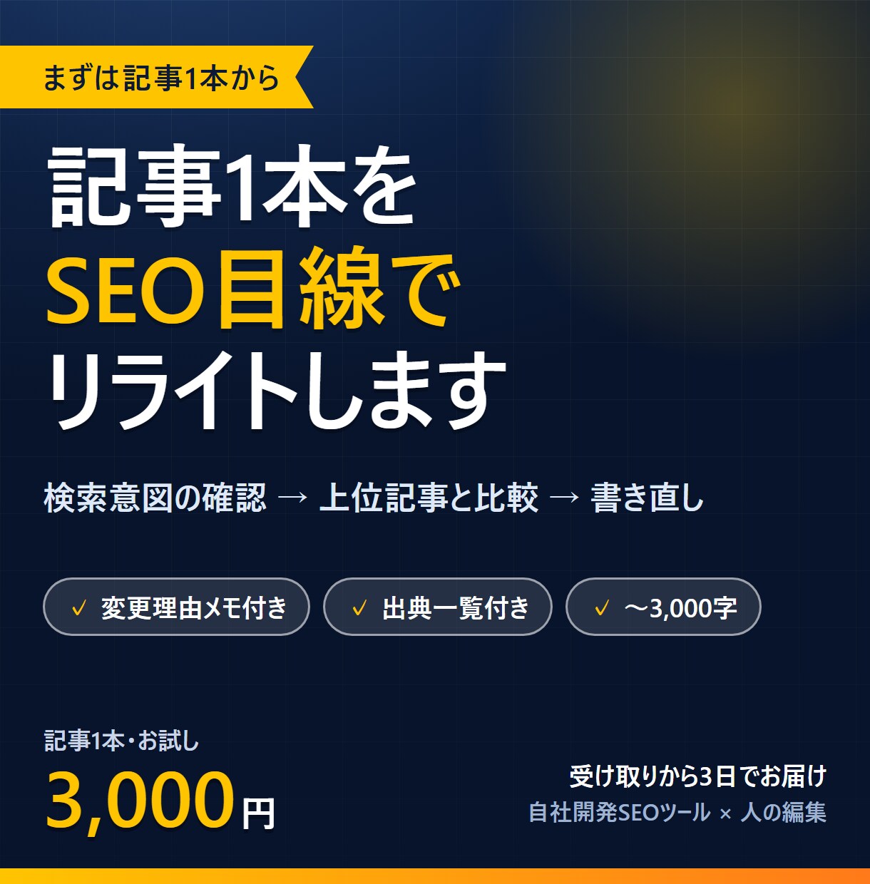 企業ブログの記事1本をSEO目線でリライトします 検索意図と上位記事を確認→書き直し→変更理由メモ付き イメージ1