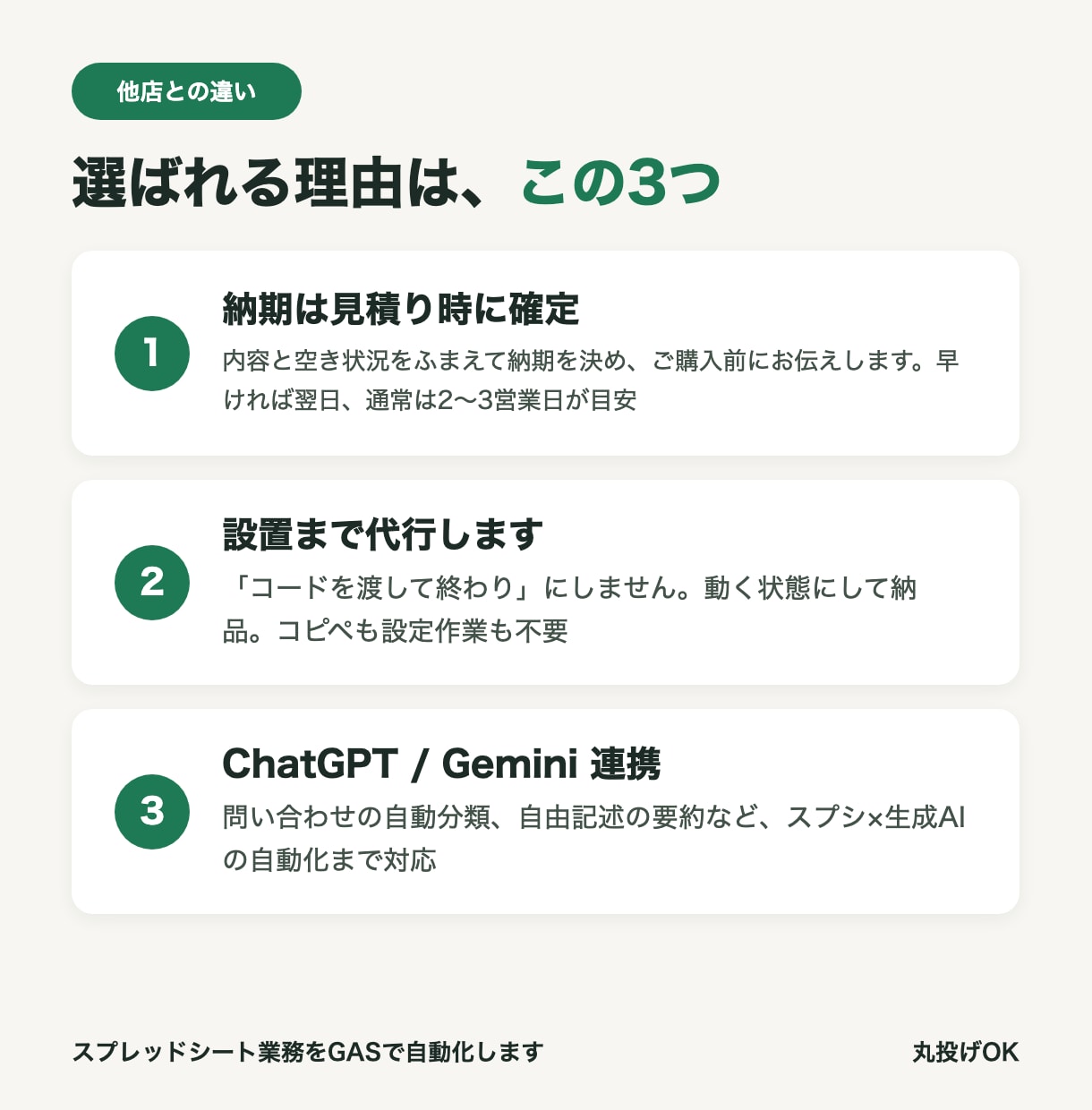 スプレッドシート業務をGASで自動化します 早ければ翌日｜設置代行込み・ChatGPT連携も対応 イメージ2