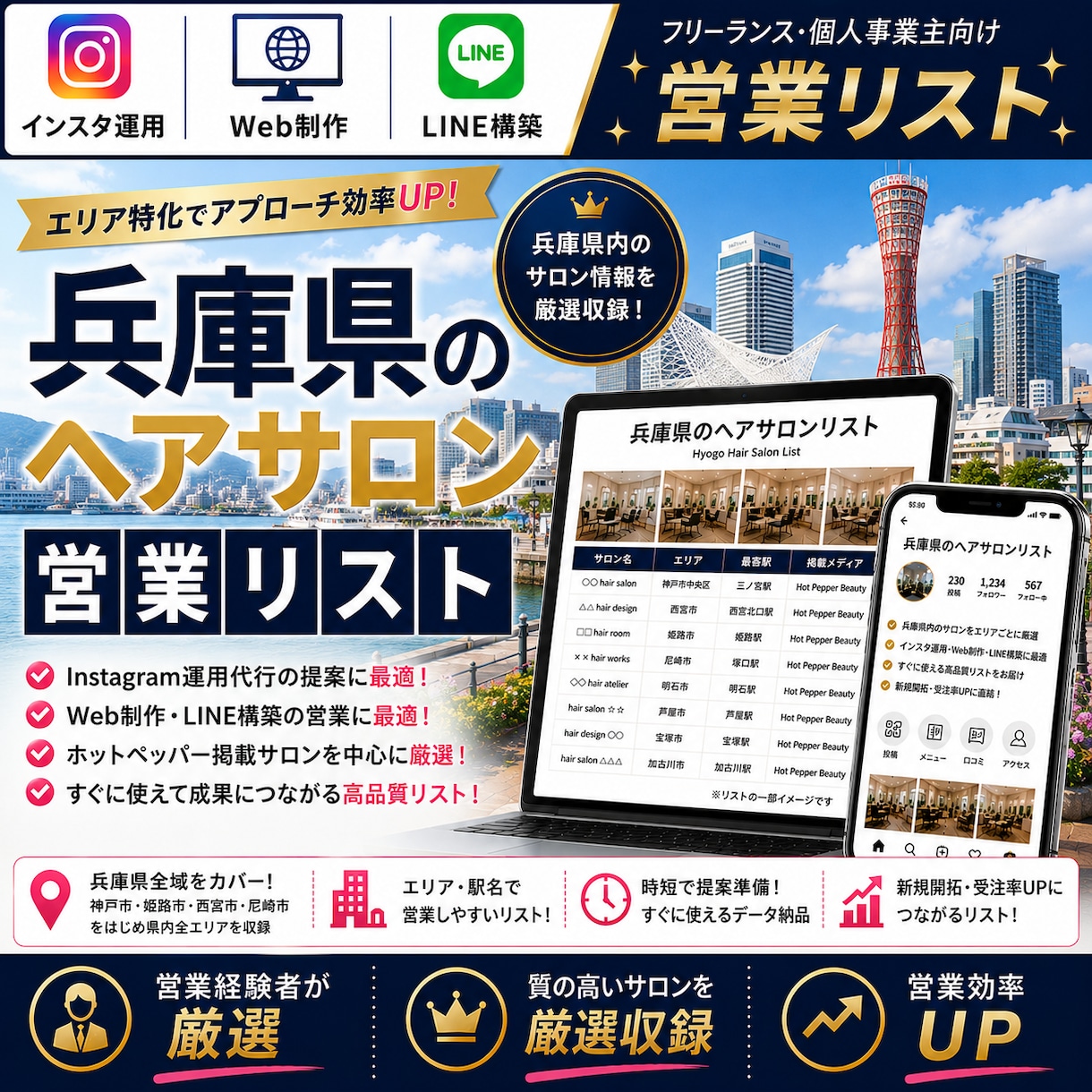 営業しやすい兵庫県のヘアサロンリストを売ります インスタ運用・Web制作・LINE構築向け厳選リスト① イメージ1