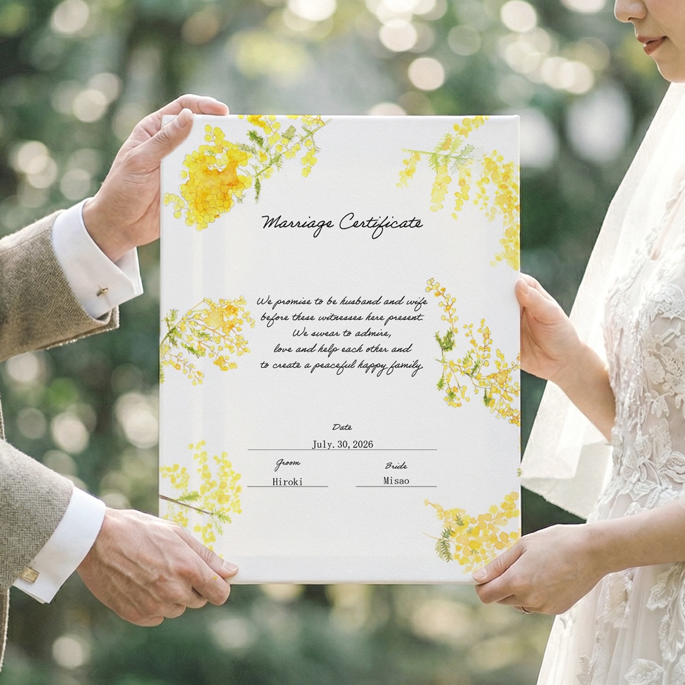 送料無料 ミモザの結婚証明書作ります 選べるアクリルorキャンバス！特別な一日のための証明書です。 イメージ2