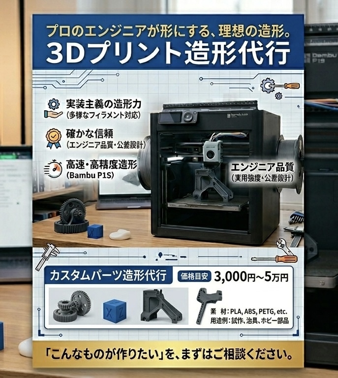 3Dプリンター造形代行します 【Bambu Lab P1S使用】高速・高精度・多色・多素材 イメージ1