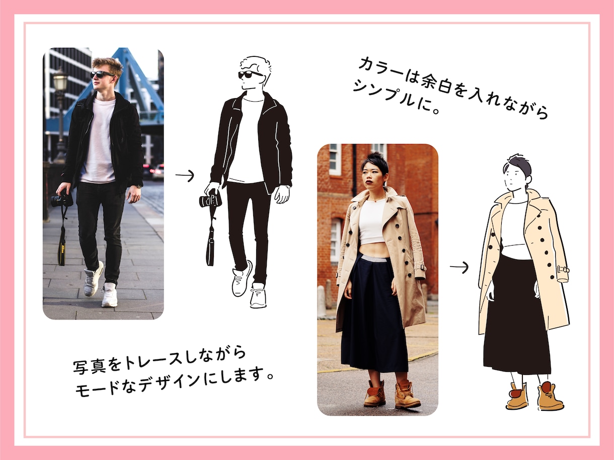 挿し絵などに、シンプルでお洒落なイラストを描きます ファッション性が高く、かわいさもあるイラストです。 イメージ4