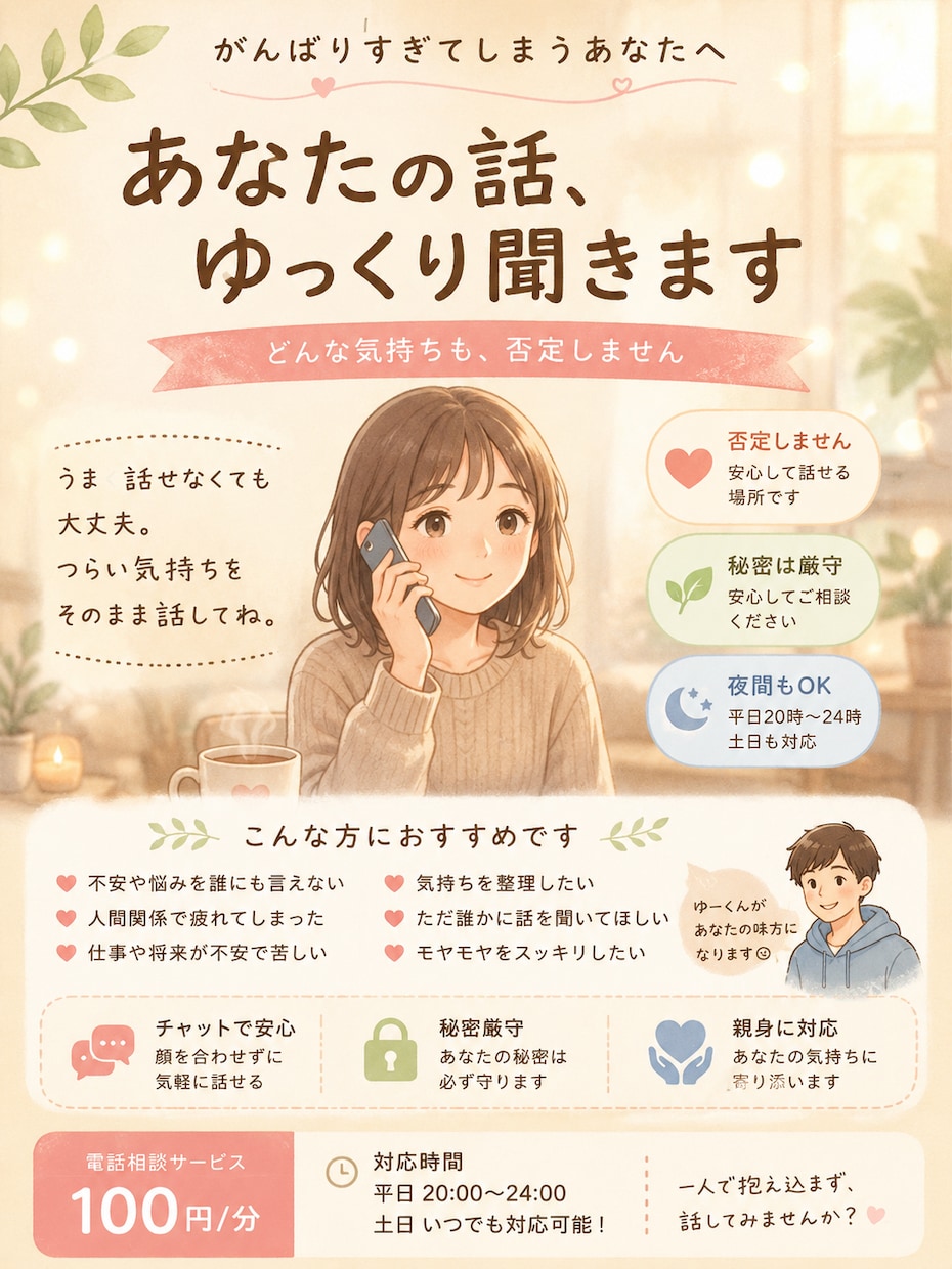 対人恐怖症がつらい方へ。否定せずお話聞ます うまく話せなくても大丈夫。僕は味方だよ。 イメージ1