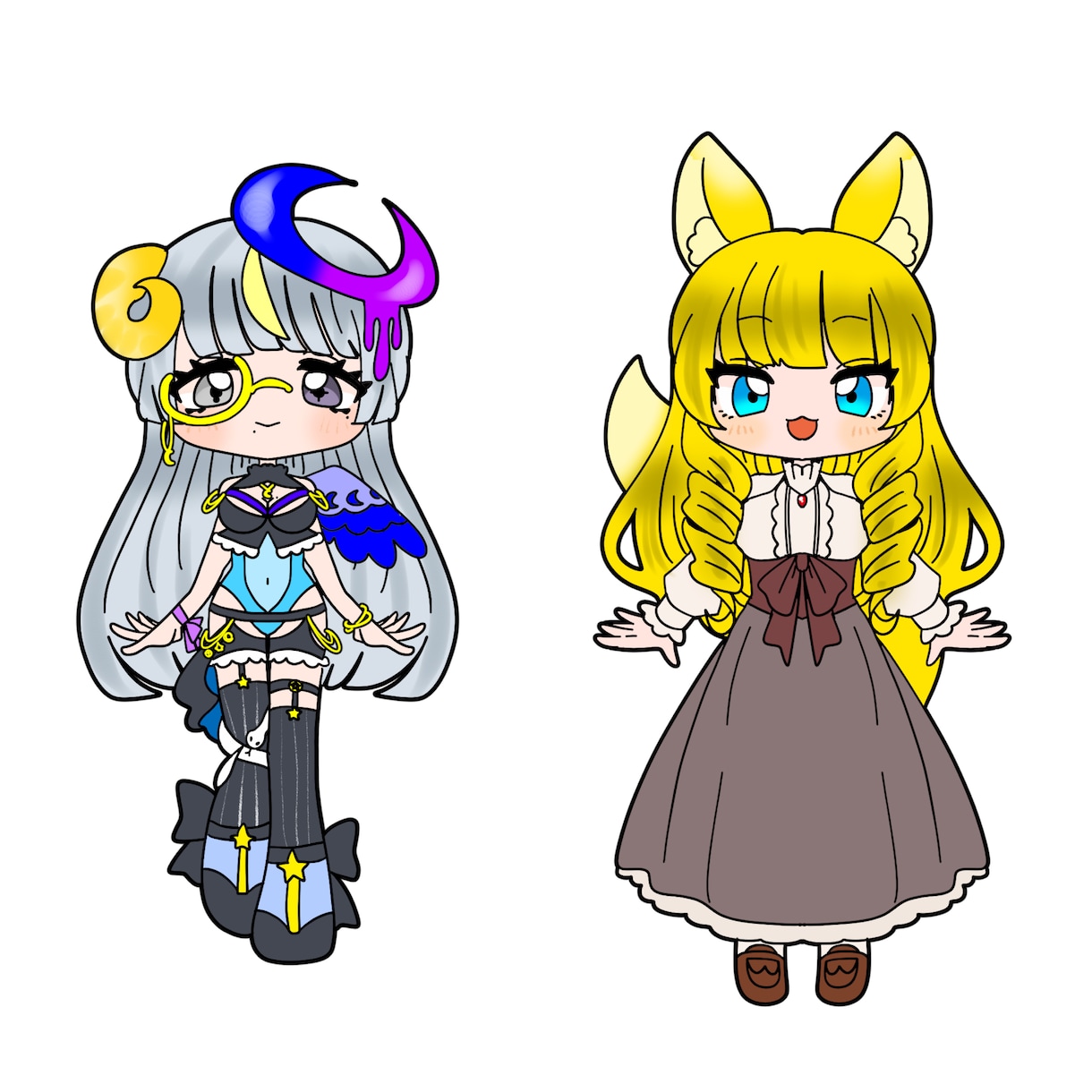 ワンコイン1体ミニキャラ立ち絵描きます 2体セットで1000円！自分用にもお友達にプレゼントにも！ イメージ1