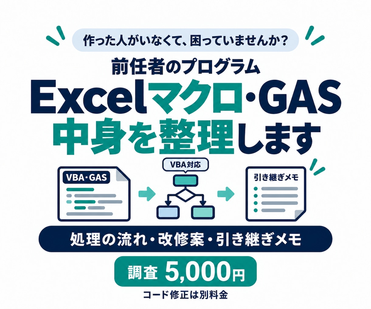 前任者のマクロ・VBA・GASを解析し、まとめます Excelマクロの中身を整理。改修案と引き継ぎメモをお渡し イメージ1