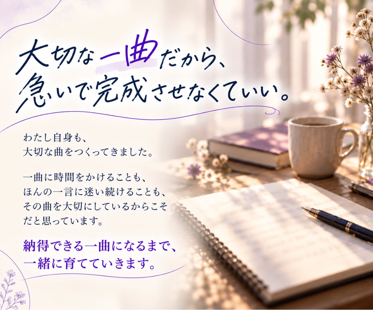 修正無料で何度でも◎作詞家が想いを歌詞にします 文筆業×音楽活動経験あり(ピアノ・ボーカル)の安定感◎ イメージ2