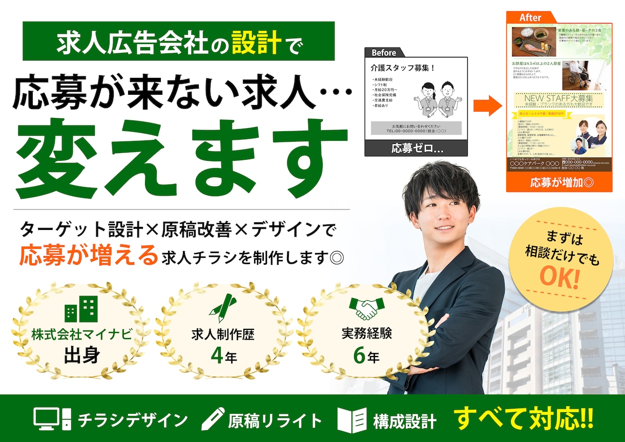 応募が来る求人チラシを設計から制作します 求人広告会社の視点で“応募が来る構成、原稿、デザイン”を制作 イメージ1