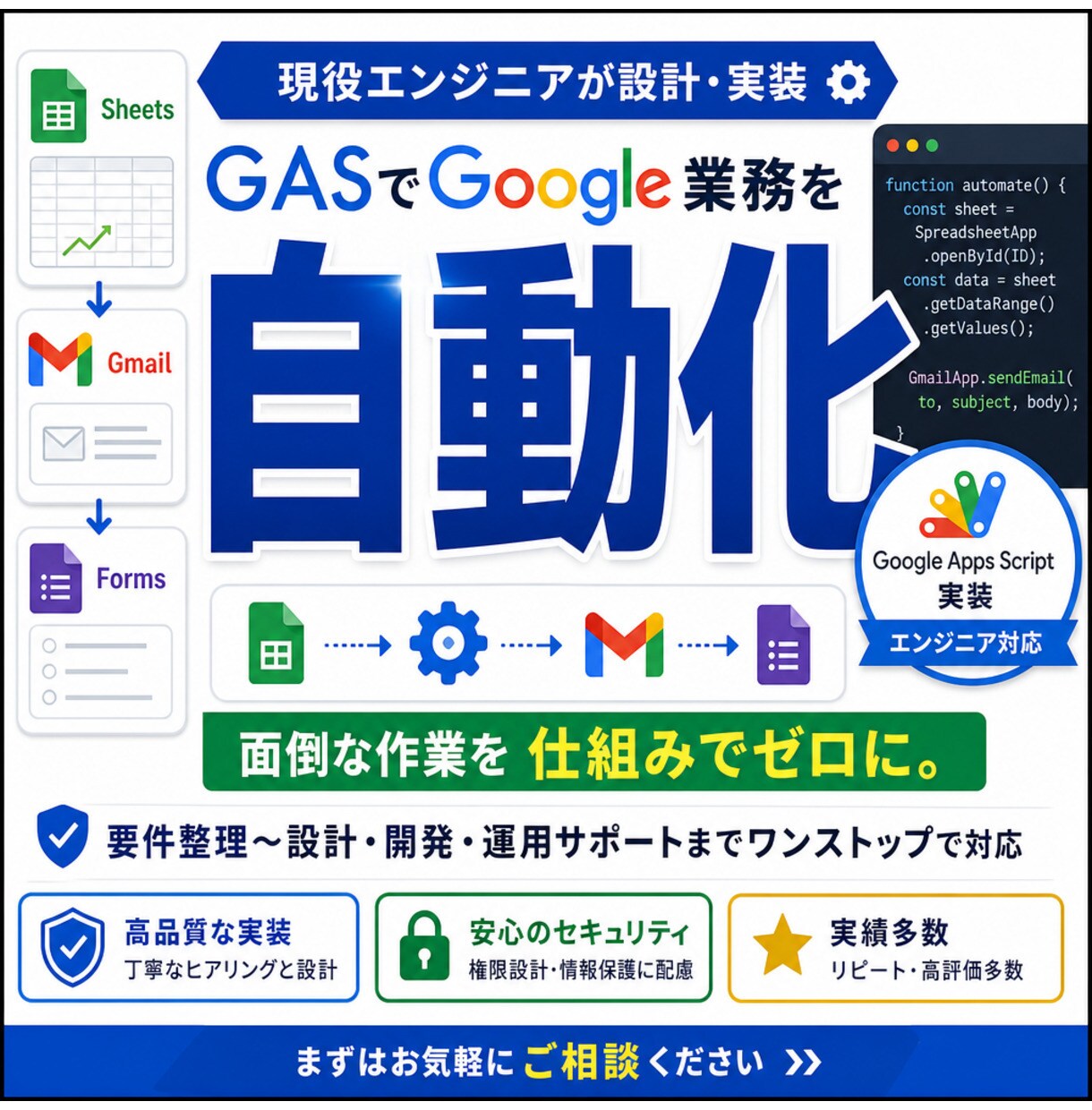 GASでGoogle業務を自動化します スプレッドシート・Gmail・フォームに対応します イメージ1