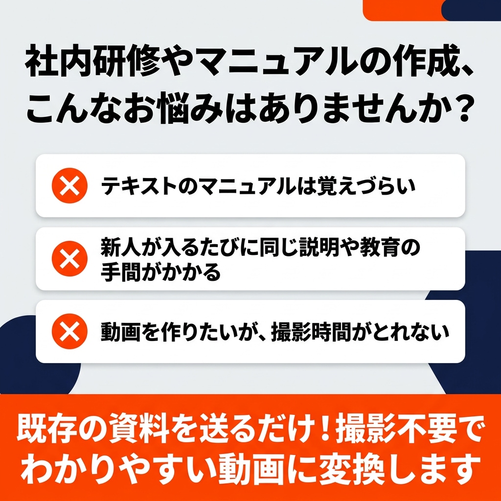 社内研修／マニュアル動画をAIで制作します 既存マニュアルや資料から撮影・登壇不要で動画化！ イメージ2