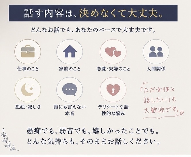男性限定｜あなたが求める距離感で聞きます 母親、お姉さん、女友達、恋人、あなたに合わせて会話します イメージ3