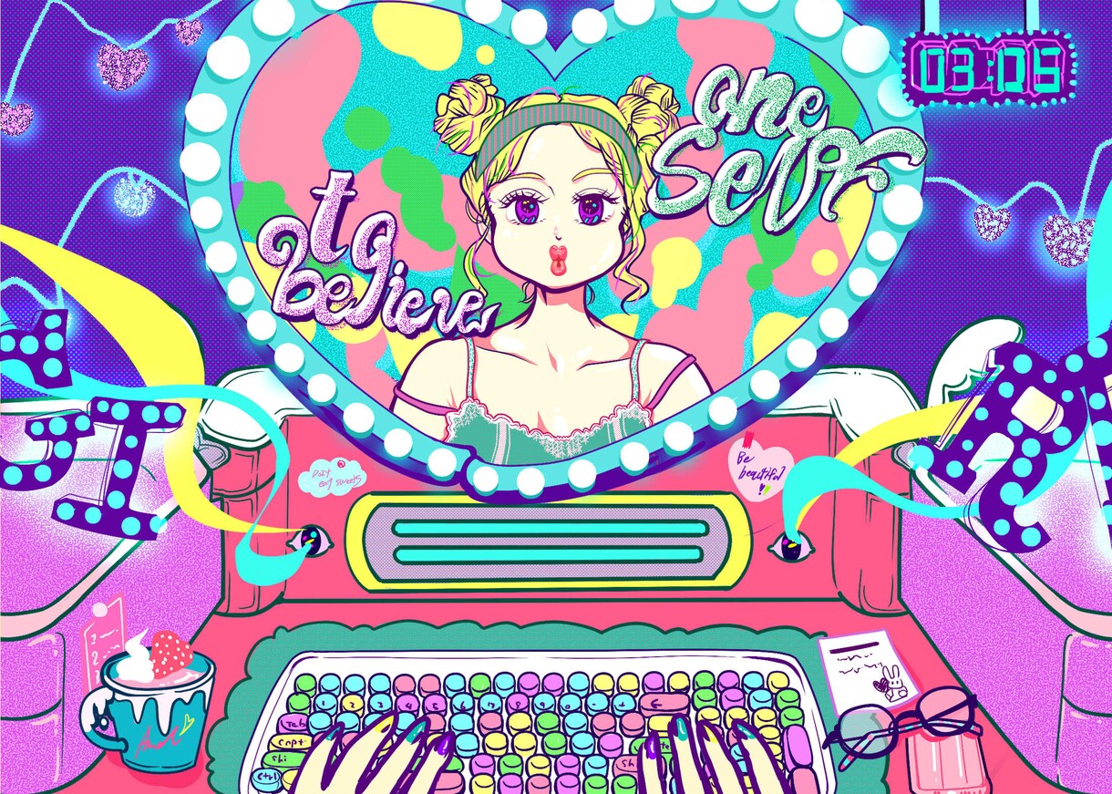 ポップ可愛いオリジナルMVイラスト制作します カラフル・ポップで映える色合いが特に得意です！可愛い女の子 イメージ4