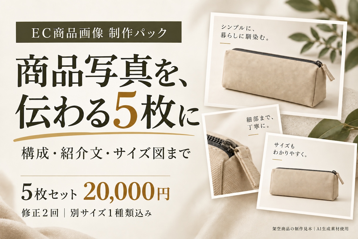 写真から伝わるEC商品画像を5枚作ります 構成・紹介文・サイズ図まで。商品写真からまとめて制作 イメージ1