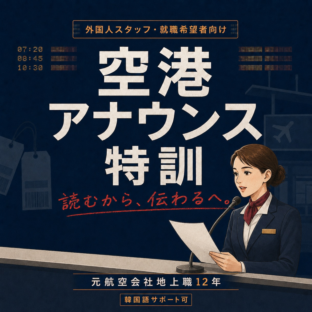 空港で伝わる日本語アナウンスを特訓します 元航空会社地上職が発音・抑揚・話す速度を実践指導 イメージ1