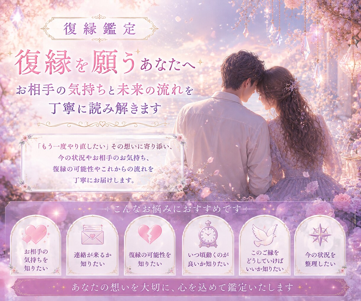 復縁を願うあなたへ、お気持ちと未来を読み解きます もう一度つながりたい、その想いに寄り添いながら未来をみます イメージ1