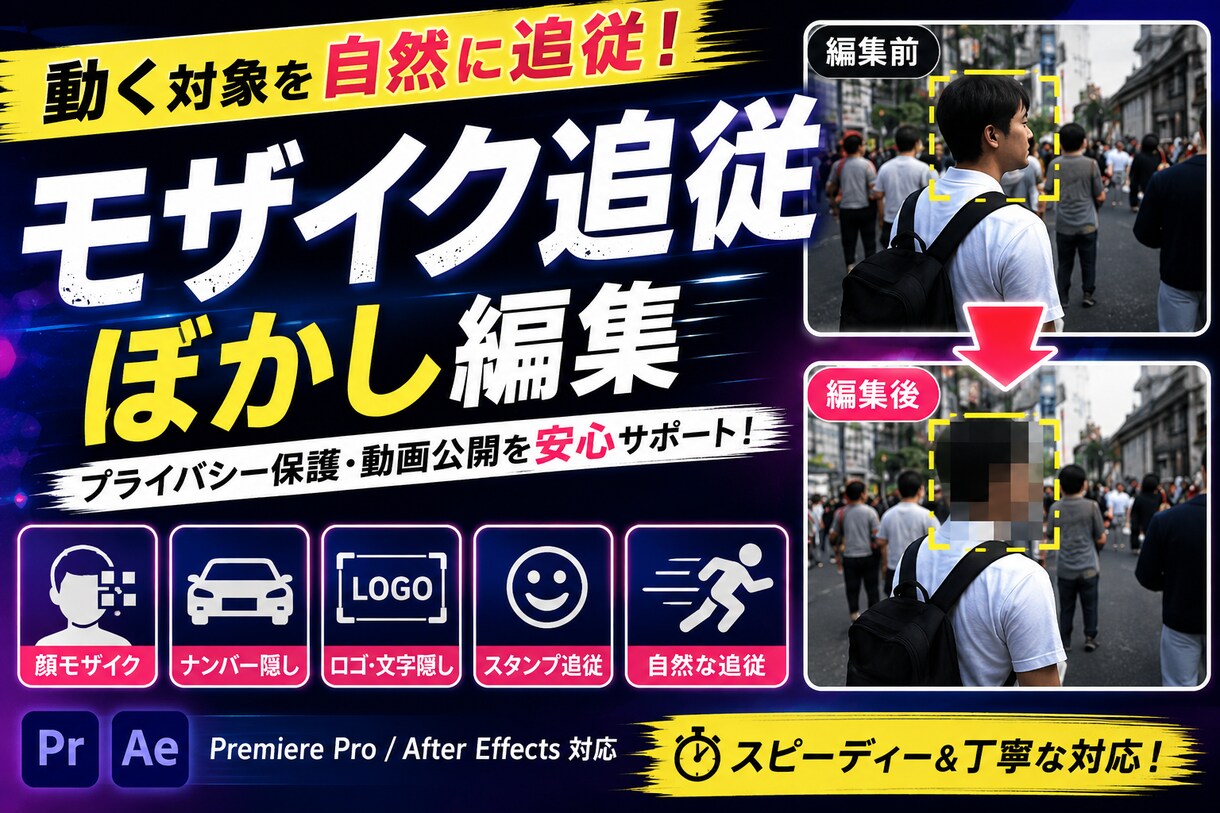 モザイク追従・ぼかし追跡を承ります 現役動画編集者がモザイク追従をスピーディーに対応します イメージ1