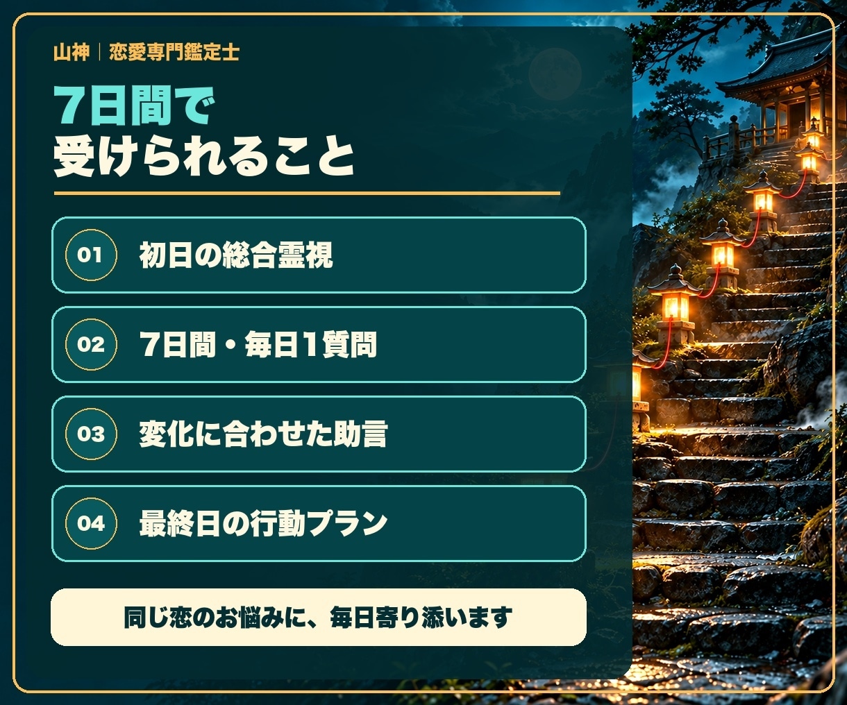 7日間集中✨恋の流れを視ながら毎日寄り添います 毎日1質問で次の一歩を一緒に整える短期集中鑑定 イメージ2