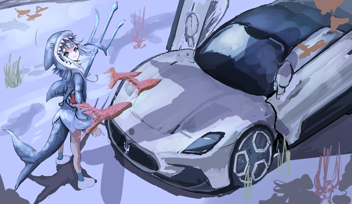 車とキャライラストの制作します カッコイイ車と かわいいキャラを1枚絵に！ イメージ2