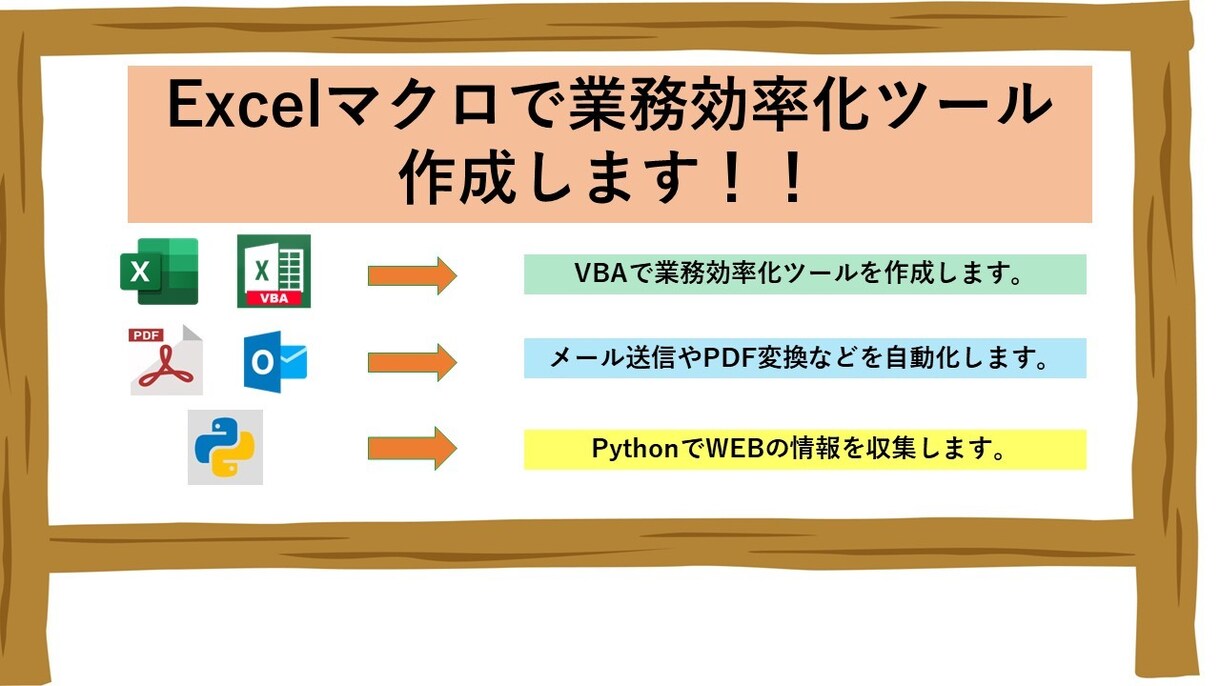 業務の効率化・自動化できるツールなどを作成します 主にExcelマクロを使用して、ツールを作成します。 イメージ1