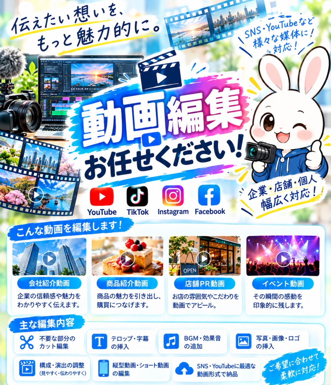 動画編集で商品のPRや貴社のサービスをPRします 動画編集で商品のPRや貴社のPRをして認知度をアップさせます イメージ4