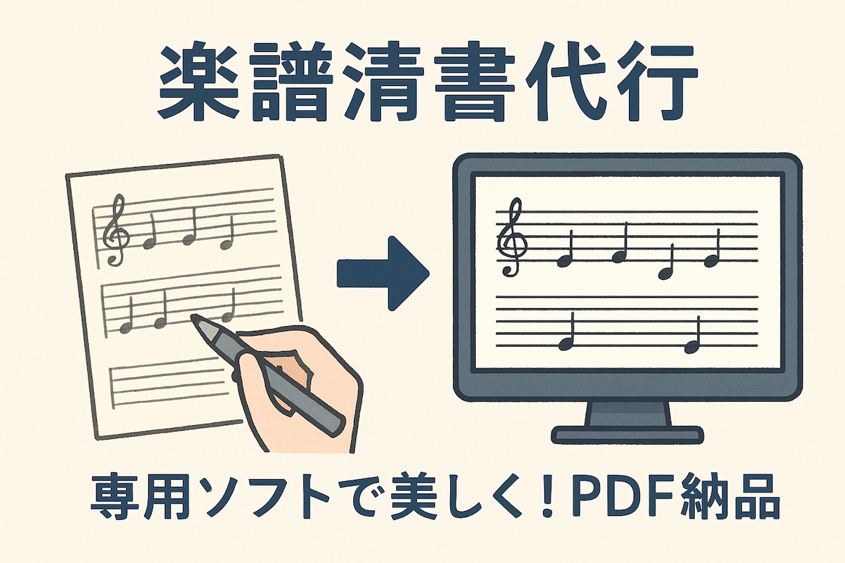 手書きの楽譜を専用ソフトで清書します 専用ソフトを使い清書し、PDFにして納品可能です。 イメージ1