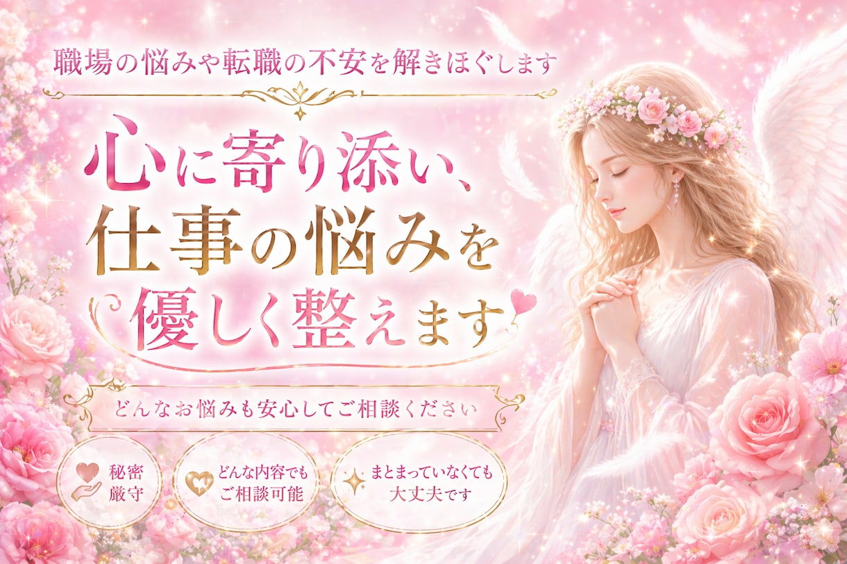 職場の悩みや転職の不安を解きほぐします 心に寄り添い、仕事の悩みを優しく整えます イメージ1