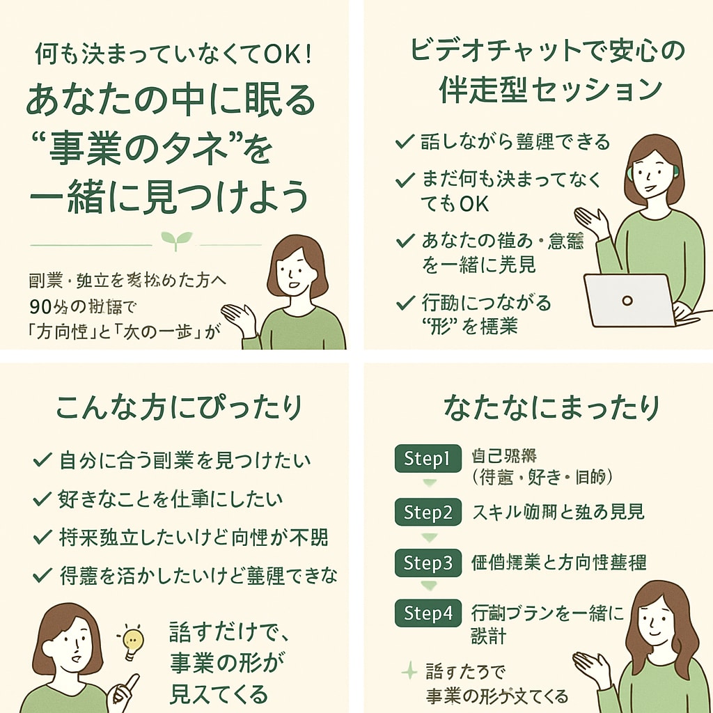 副業・独立初心者専門!強みを見つけて事業化!します あなたの想い、事業の芽に育てます イメージ2