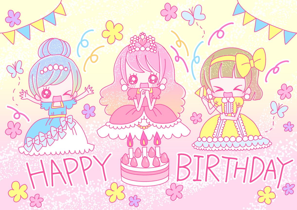 オリジナルちびキャライラスト(ハガキ)描きます きらきらゆめみる女の子イラスト/背景あり イメージ2