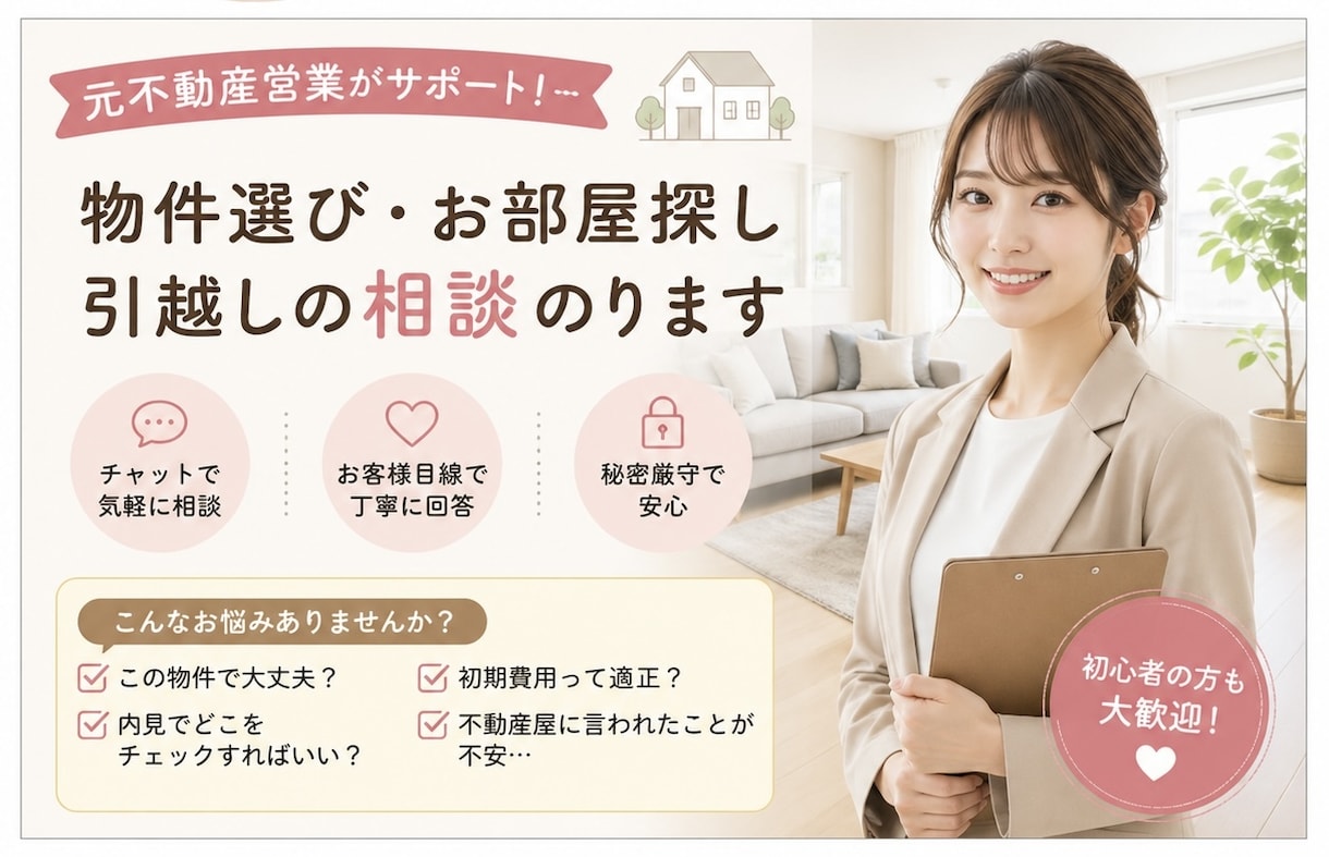 現役不動産営業が物件選び・相談のります 現役の不動産営業マンが物件選びなどのご相談にお答えします！ イメージ1