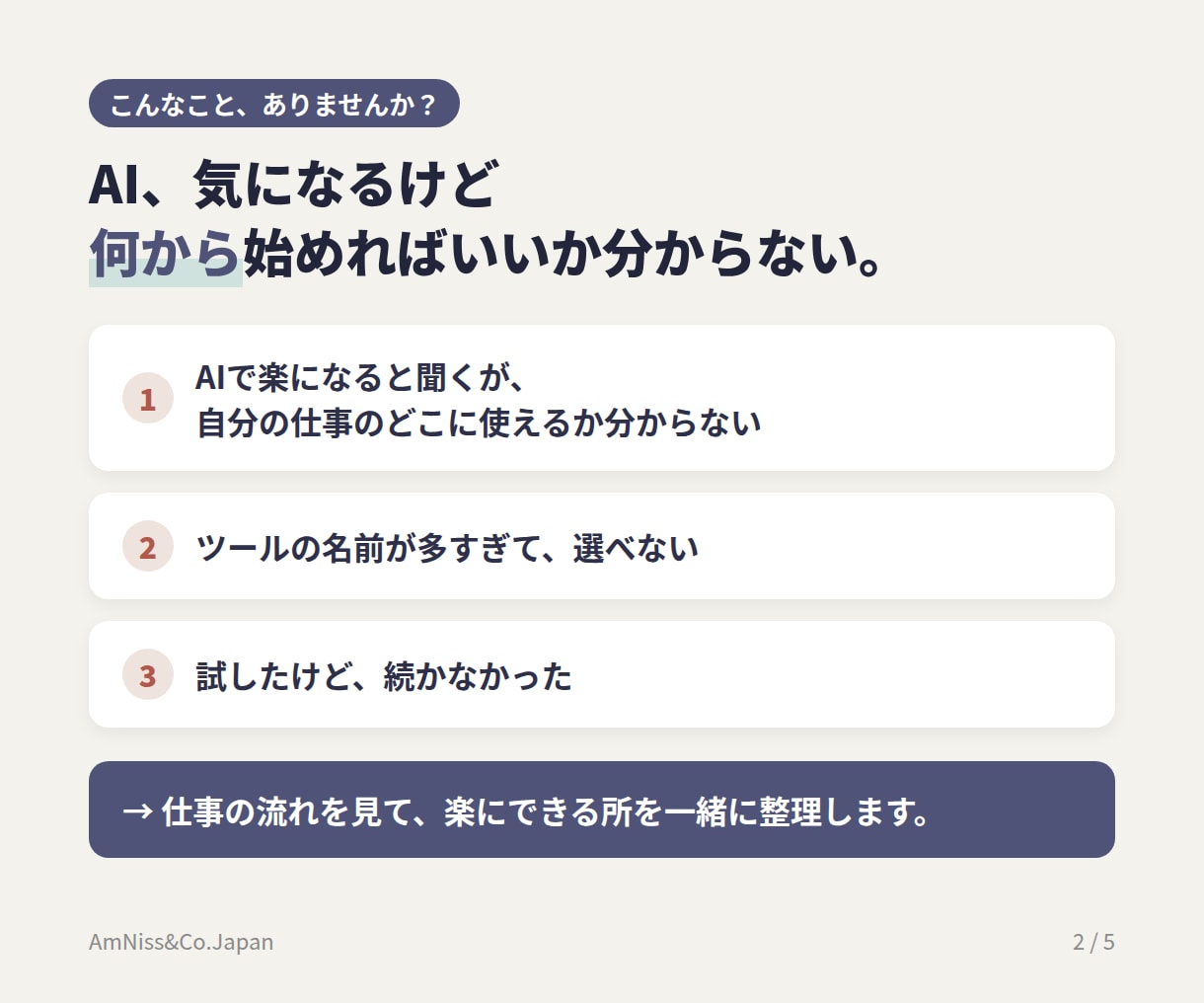 AIで業務をどこまで楽にできるか整理します 何から始めればいいか分からない方へ。現場目線でお答えします イメージ2