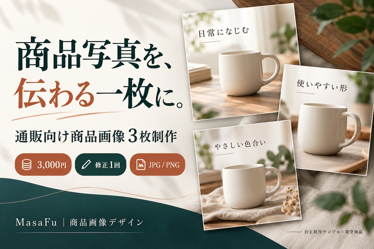 通販向け商品画像を3枚制作します 支給写真を見やすく整理｜文字入れ・修正1回 イメージ1