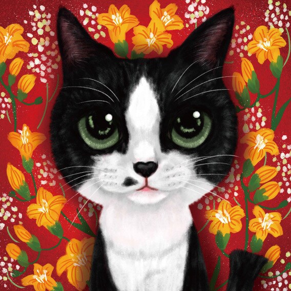 大切なペットのイラストをキャンバス印刷で送ります お花とペット、心の残る、一枚のイラストを飾ってみませんか？ イメージ5