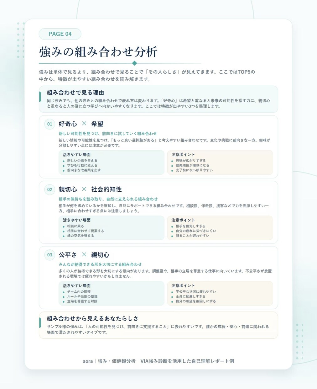 VIA強み診断の結果を仕事・副業の自分軸に整えます 強み・価値観・満たされる働き方をPDF風レポートで整理します イメージ5