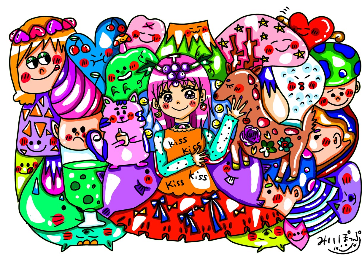 待ち受けにおすすめの一枚絵を描きます ついつい笑顔になっちゃうカラフルポップな一枚絵 イメージ1