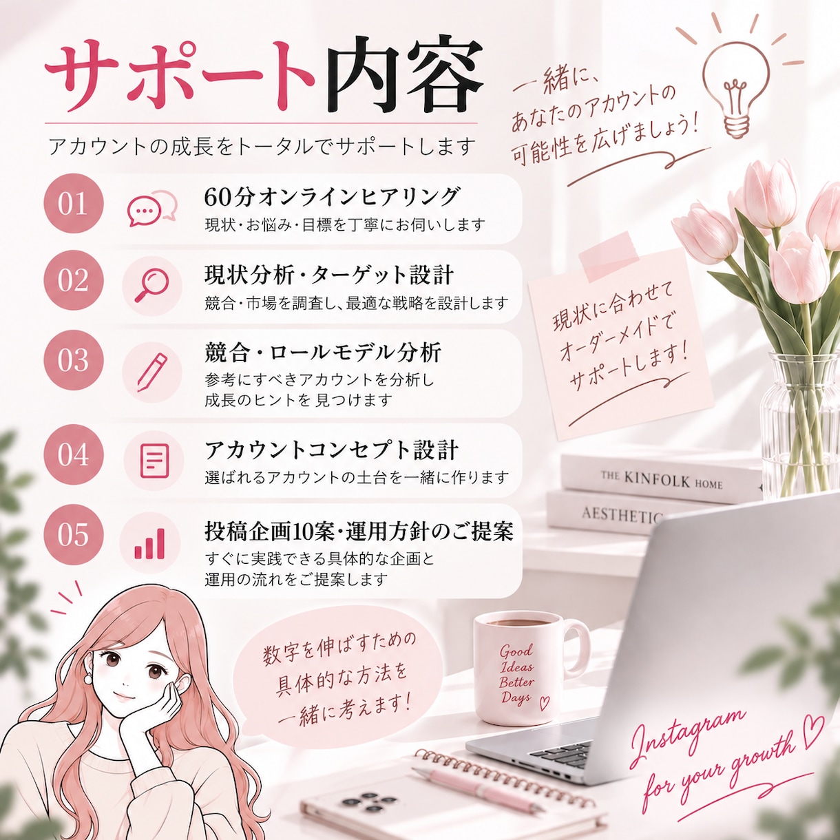 Instagram現役運用者が戦略を設計します 60分ヒアリングから運用の土台をまるごと設計します イメージ2