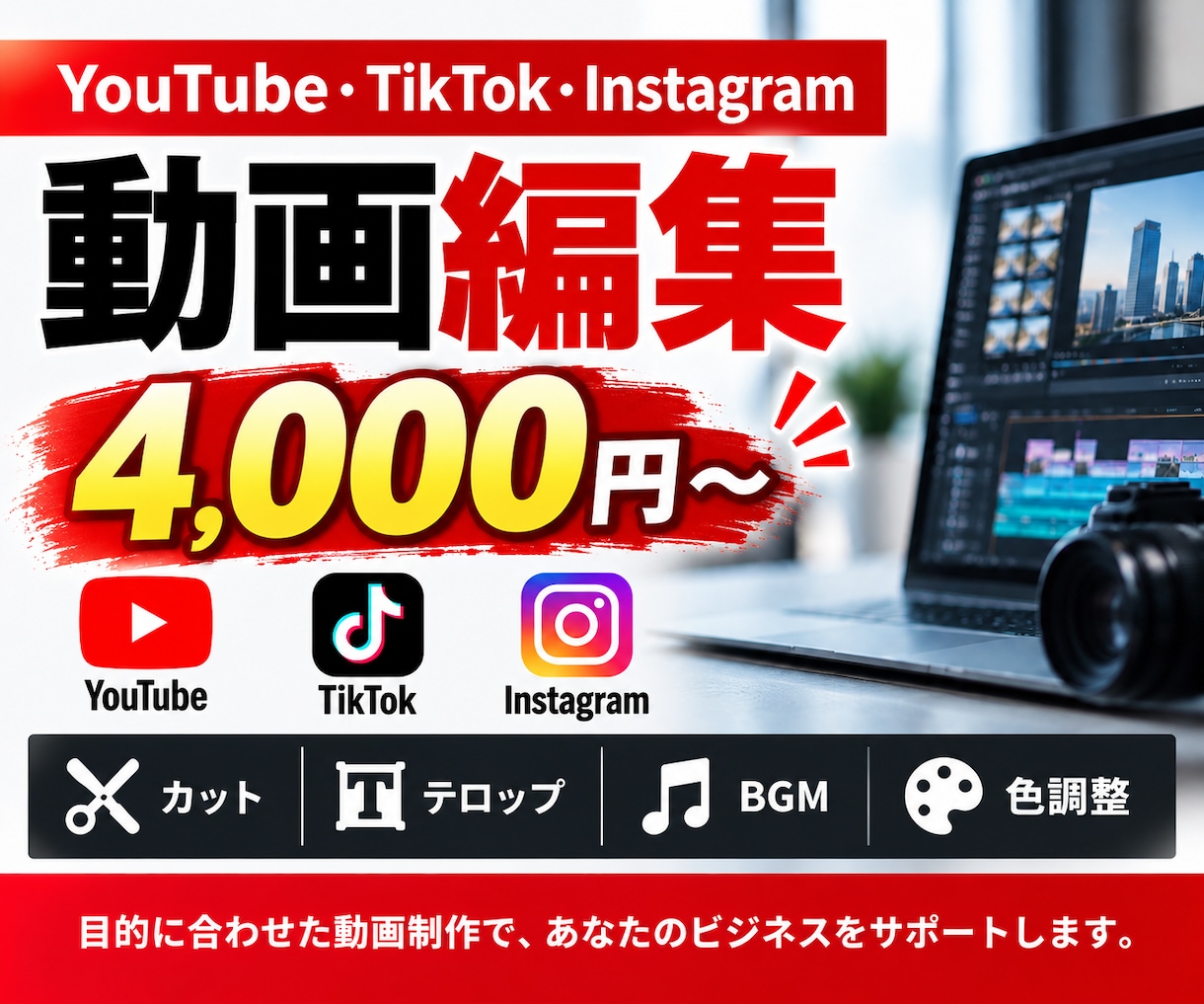 YouTube・SNS動画を丁寧に編集します YouTube・TikTok・リール対応｜4,000円〜 イメージ1