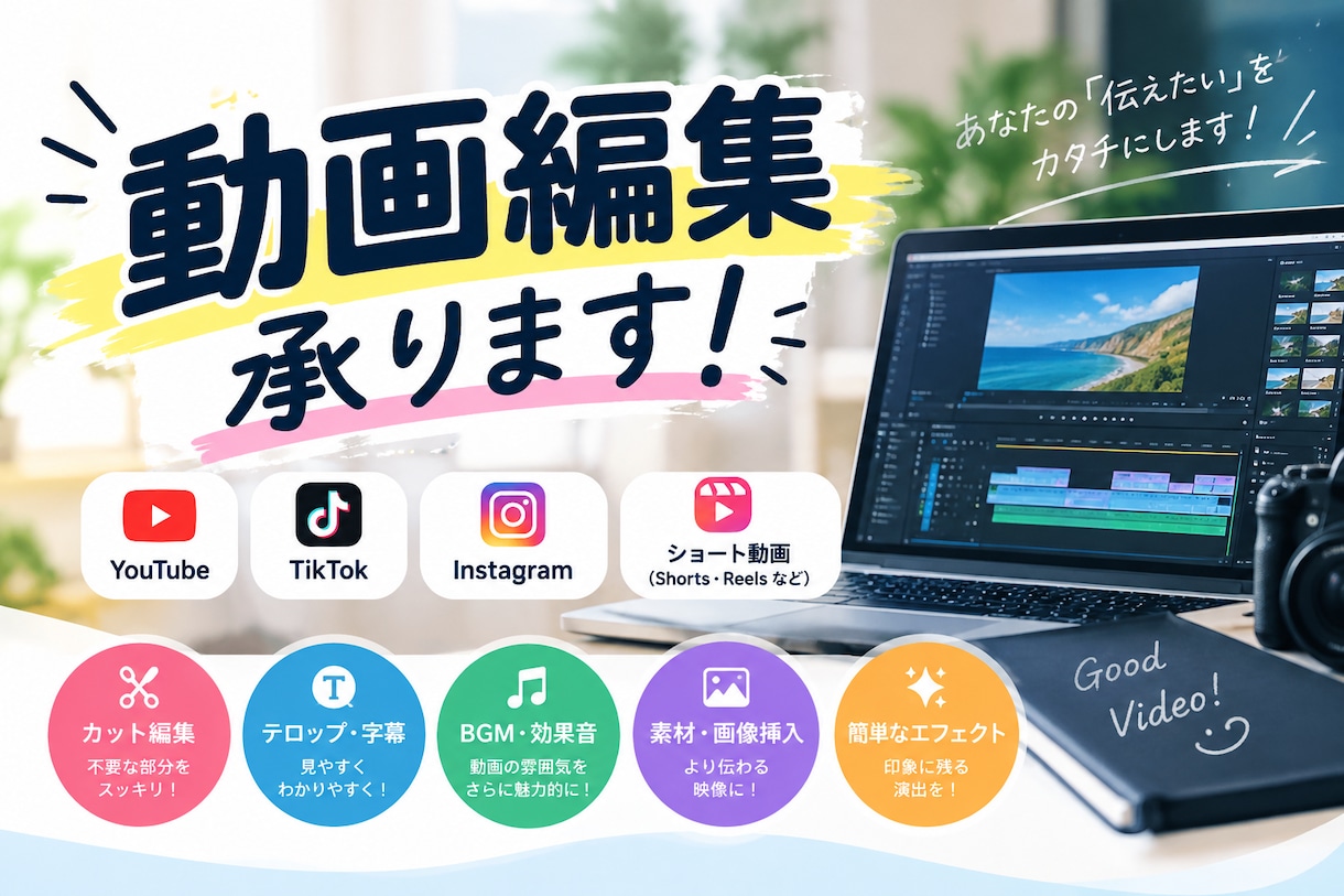 YouTube・TikTokの動画編集承ります ショート動画を中心に丁寧にお手頃価格で編集します！ イメージ1