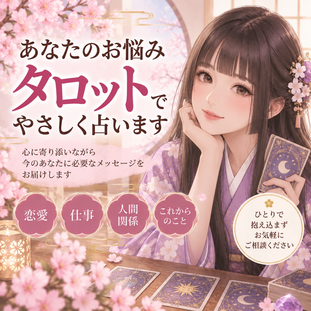 あなたのお悩みをタロットでやさしく占います 恋愛・仕事・人間関係のお悩みに寄り添います イメージ1