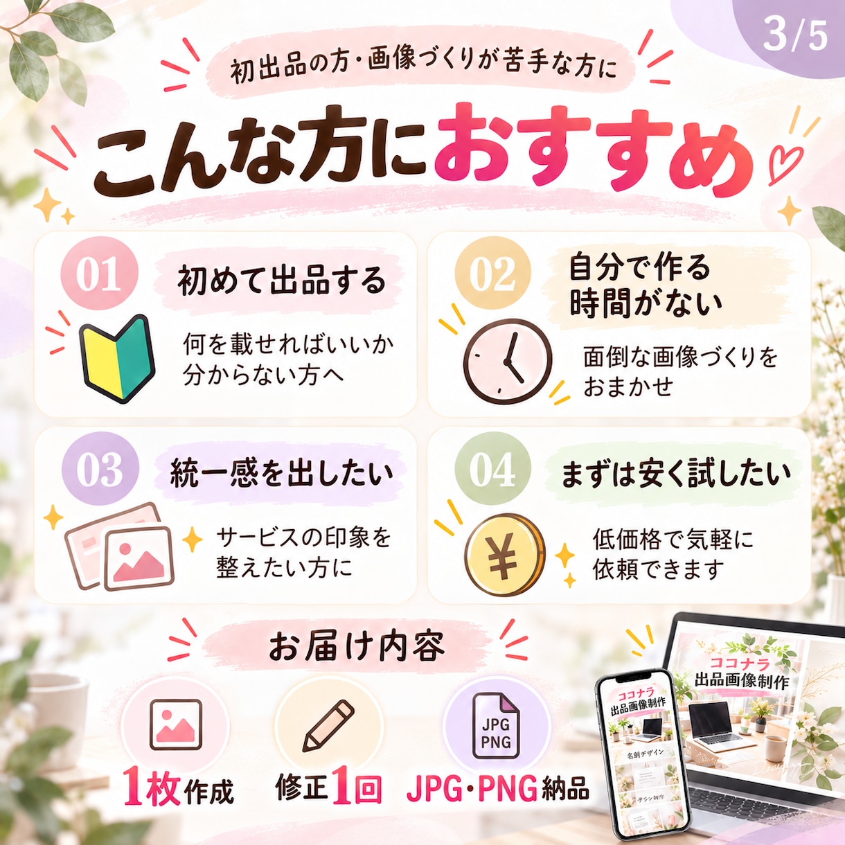ココナラ初心者向け出品画像を作ります 先着3名様限定！サービスの魅力を見やすく伝える！ イメージ3